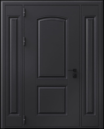 Входная термодверь с металлофиленкой, вставками по бокам и порошковым покрытием RAL 9004 (тип №4) Входная термодверь с металлофиленкой, вставками по бокам и порошковым покрытием RAL 9004 (тип №4)